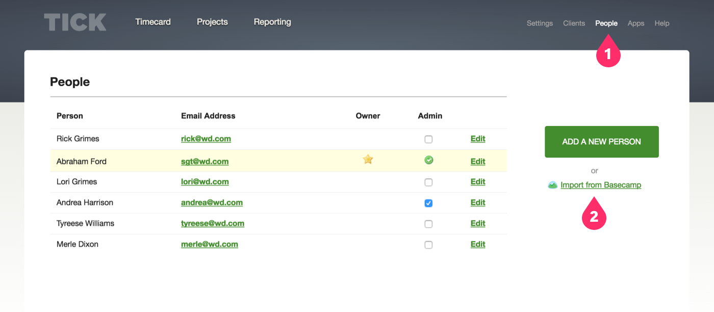 Importing Basecamp users to Tick