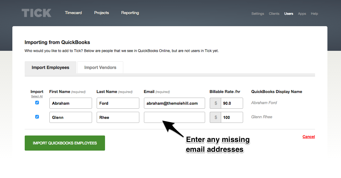 QuickBooks Importing Users